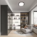 Modern Minimalist Bedroom Interior Design With Bed Pendant Light Desk Chair And Wooden Floor