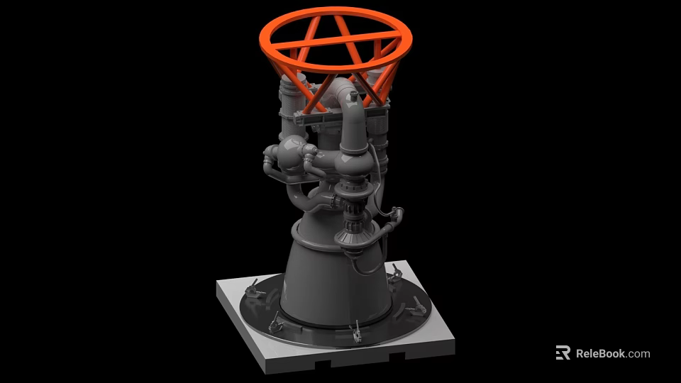 Industrial Equipment Featuring Orange Top Frame And Gray Mechanical Body On Square Base 3d model 