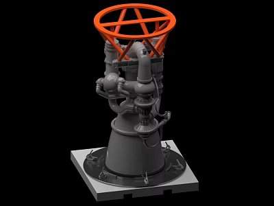 Industrial Equipment Featuring Orange Top Frame And Gray Mechanical Body On Square Base 3d model
