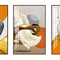 Modern Abstract Wall Art With Spiral Design Gold Orange And Geometric Elements 3d model