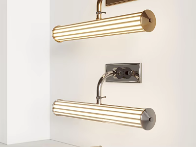 Modern Double Wall Sconces with Cylindrical Stripe Design Brushed Metal Brackets on White Wall 3d model