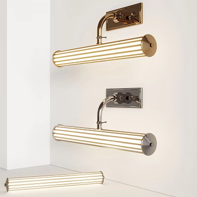 Modern Double Wall Sconces with Cylindrical Stripe Design Brushed Metal Brackets on White Wall 3d model