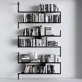 Modern Minimalist Bookshelf Interior With Open Shelves And Stacked Books