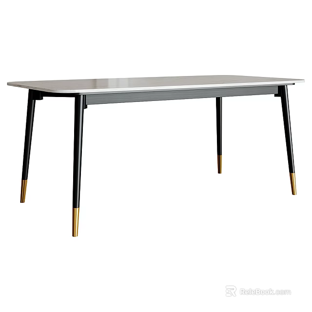 Sleek Modern Dining Table With White Top And Black Gold Accent Tapered Legs 3d model 