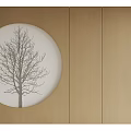 Sofa Background Wall With Round Tree Art And Wooden Panel Design 3d model
