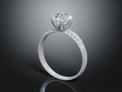 Elegant Silver Diamond Ring Featuring Large Center Stone And Small Side Crystals 3d model