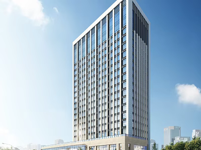 Modern High Rise Hotel Building With Glass Facade And Blue Sky Background 3d model