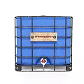 Blue Industrial Tank With Metal Frame Label And Bottom Valve Structure