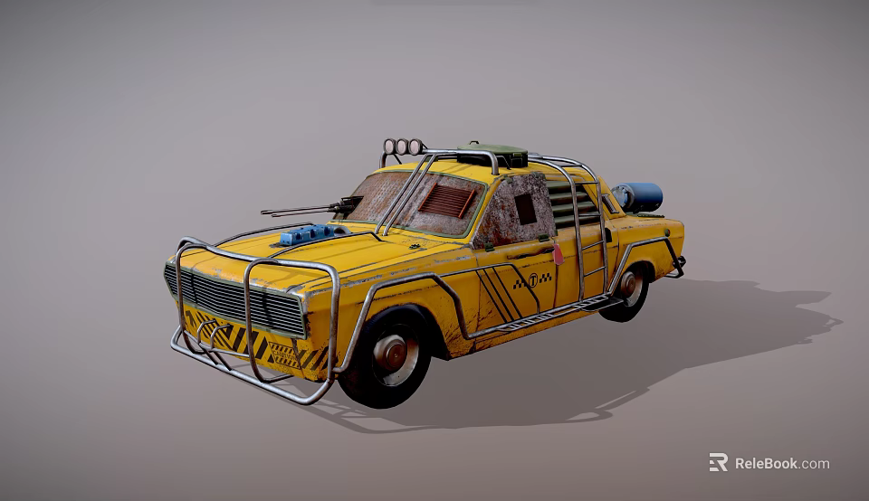 Yellow Modified Car With Roof Rack Front Metal Guard And Blue Storage Canisters 3d model 