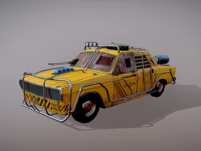 Yellow Modified Car With Roof Rack Front Metal Guard And Blue Storage Canisters 3d model