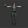 3D Female Military Character With Red Hair Green Uniform Holding Green Bottle And Tool