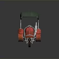 Red Vintage Tricycle With Green Canopy And Classic Design Elements