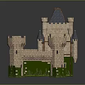 Detailed Stone Brick Castle Model With Multiple Towers And Blue Roofs 3d model