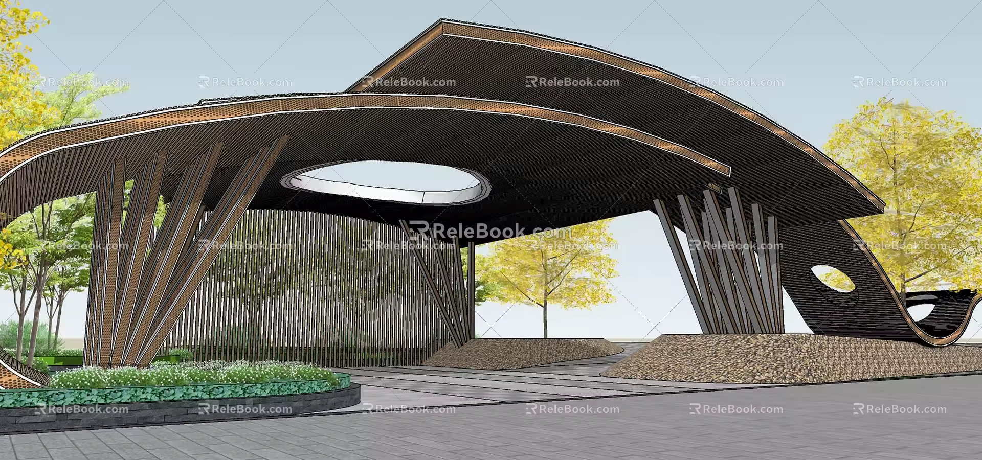 Modern gallery frame preparation structure landscape pavilion landscape sketch 3d model