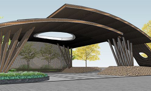 Modern gallery frame preparation structure landscape pavilion landscape sketch 3d model