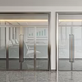 Modern Glass Double Doors With Metal Frame In Office Meeting Room Interior