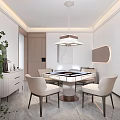 Hotel Mahjong Room With Modern Round Table Beige Chairs Pendant Light And Indoor Plant