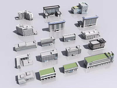 Various Office Building Models With Different Architectural Designs And Structures 3d model