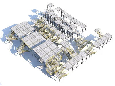Modern Open Architectural Structure Design With Interconnected Platforms Staircases And Frames 3d model