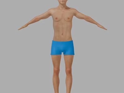 3D Male Human Model With Blue Shorts And Outstretched Arms On Grey Background 3d model