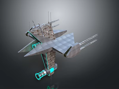 Futuristic Sci Fi Aircraft 3D Model With Metallic Structure And Glowing Green Elements 3d model