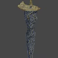 Ancient Ornate Sword with Golden Intricate Design and Red Gemstone Embedded on Detailed Hilt