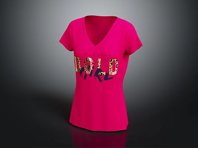 Stylish Pink V Neck T Shirt Featuring Colorful GOLD Lettering Design 3d model