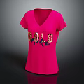 Stylish Pink V Neck T Shirt Featuring Colorful GOLD Lettering Design
