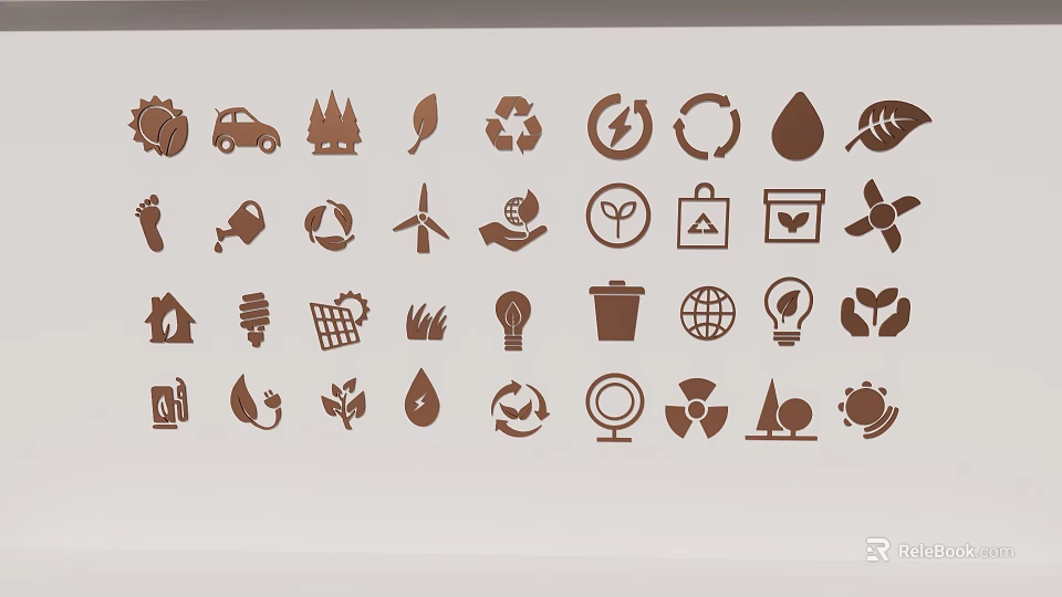 Eco Friendly Symbols Including Recycle Water Energy And Green Living Icons 3d model 