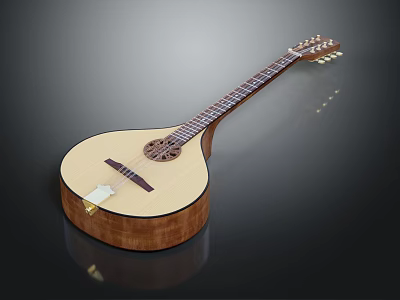 Artisan Crafted Wooden Pipa String Instrument With Carved Design And Natural Wood Body 3d model