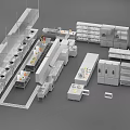 Commercial Kitchen Equipment Layout With Stainless Steel Cooking Stations And Refrigerators