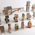 Garden Landscape Architectural Models Made Of Wooden Cardboard With Various Shapes Towers And Pavilions