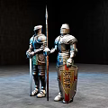 Intricate Medieval Knight Armor Sculptures With Sword Spear And Shield Design