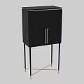 Black Entryway Side Cabinet With Double Doors And Silver Handles On Tall Legs