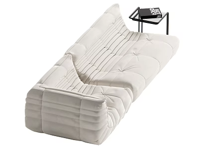 White Sectional Sofa With Plush Upholstery Modern Design And Side Table With Books 3d model