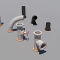 Industrial Equipment Displaying Different Metal Pipe Fittings Elbows and Valves for Pipeline Systems