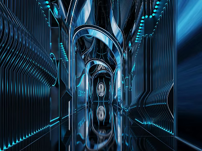 Modern Futuristic KTV Corridor Interior With Blue Neon Lights And Reflective Floors 3d model