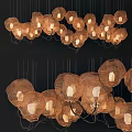 Vintage Crystal Chandelier With Hanging Lamps And Woven Shades In Interior Design