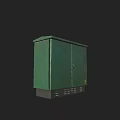 Green Metal Electrical Enclosure With Rustic Surface And Bottom Ports For Outdoor Power Distribution