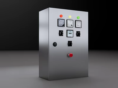 Industrial Electrical Control Panel with Colored Indicator Lights Meters Switches and Emergency Button 3d model