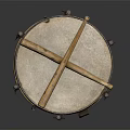 Vintage Metal Frame Drum With White Drumhead And Crossed Drumsticks On Stands