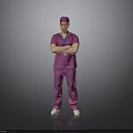 Full Length Portrait Of Man In Purple Scrubs And Surgical Cap Standing With Arms Crossed