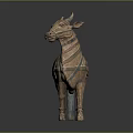 Ancient Ox Sculpture Featuring Painted Harness Saddle And Decorative Straps