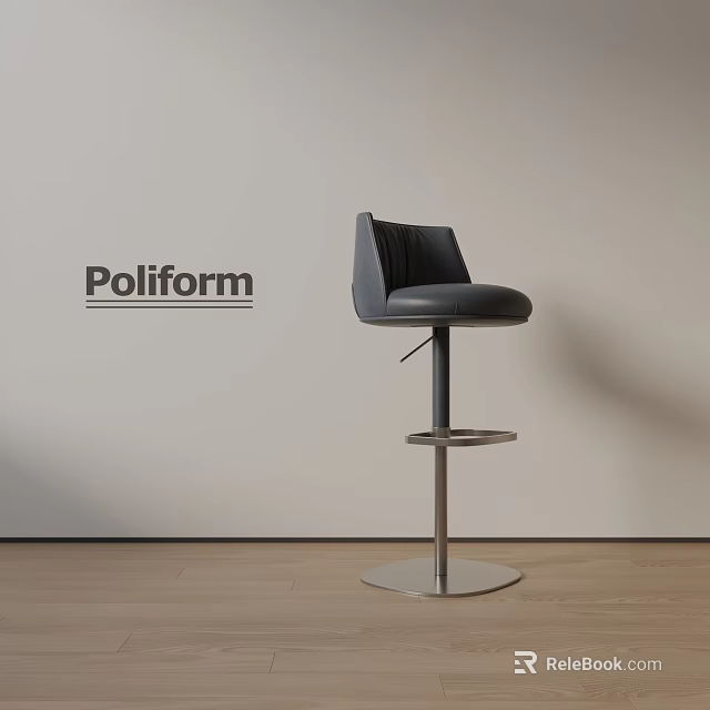 Poliform Modern Black Leather Bar Stool With Sleek Metal Base Design 3d model