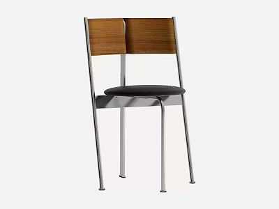 Modern Minimalist Dining Chair With Wooden Backrest Black Seat And Metal Legs 3d model