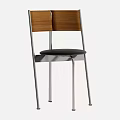 Modern Minimalist Dining Chair With Wooden Backrest Black Seat And Metal Legs