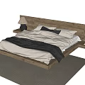 Wooden Platform Double Bed With White Sheets Black Blanket Bedside Table And Rug 3d model