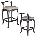 Pair of Classic Bar Stools Featuring Black Wooden Frame And Light Seat Cushions