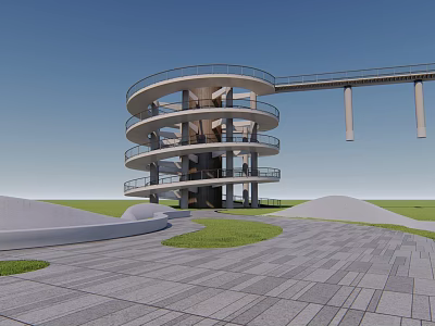Modern Spiral Tower With Multi Level Open Observation Decks And Connecting Bridge 3d model