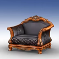 Classic Style Black Leather Sofa Set Featuring Carved Wooden Frame Armrests And Quilted Pattern